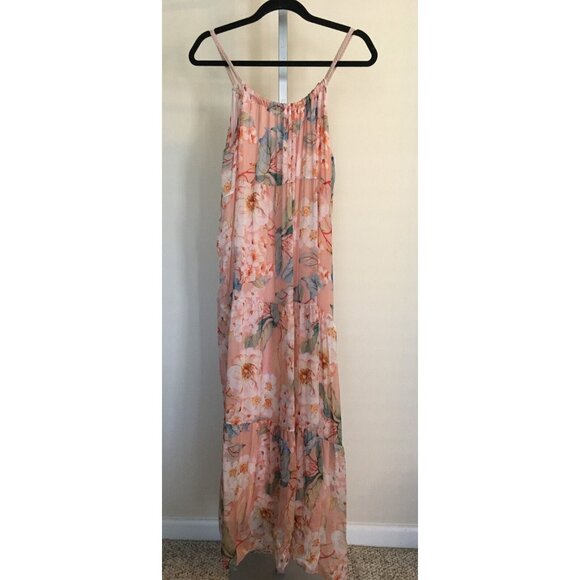 Elena Baldi Maxi Dress Blush Silk Blend Summer Floral Brunch Braided Straps XL - Picture 13 of 13